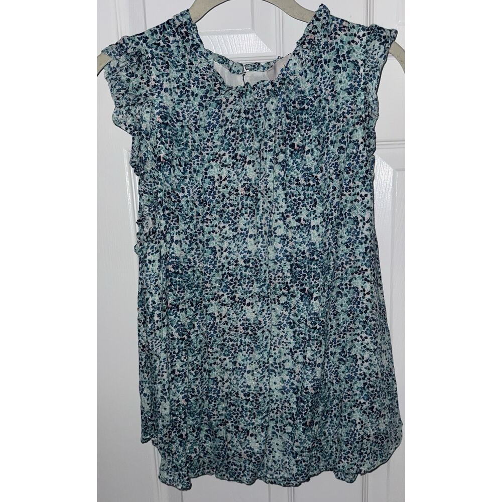 Loft Sleeveless Blouse White Green Blue Pink Popover Shimmer Ruffle High Neck L